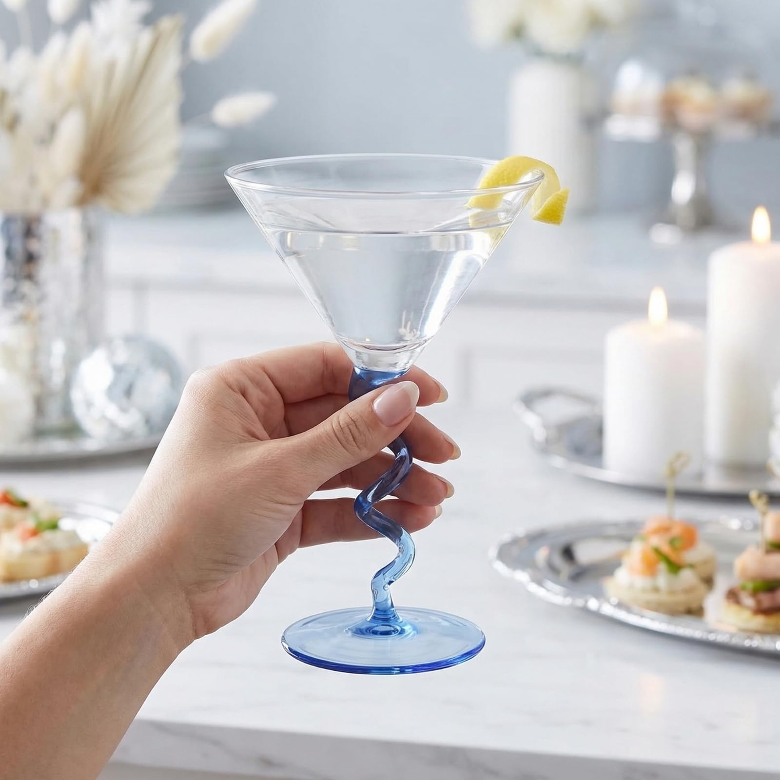 Spiral Stem Martini Glasses Set of 2, 9.2oz 7.05