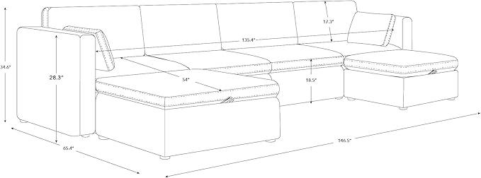 CHITA Oversized Modular Sectional Sofa, FSC Certified U Shaped Couch with Reversible Chaise Modular Sectional Couch,146 inch Width, 6 Seat Modular Sofa with Storage Ottomans, Moss Green