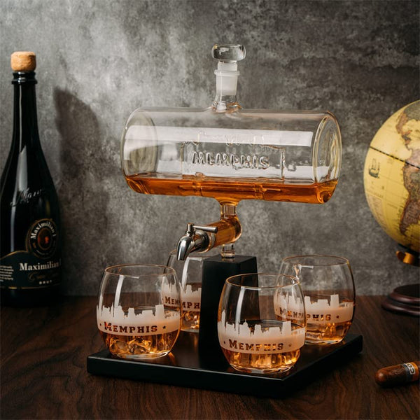 Wine & Whiskey Decanter Set 1100ml by The Wine Savant with 4 Whiskey Glasses, Drink Dispenser Scotch, Bourbon, Brandy Home Office Apartment Decor, Gifts - Dallas, Memphis, New York & Los Angeles Gifts