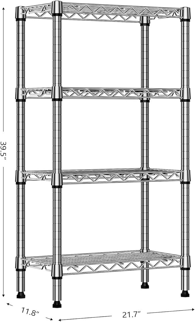 1000 lbs 4 Tier Shelf Metal Storage Shelves Wire Rack Closet Organizers with PP Board for Garage Kitchen Bathroom Laundry Chrome 11.8