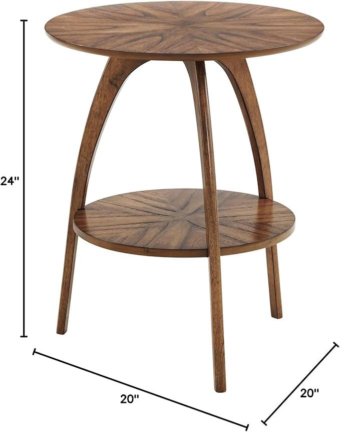 Martin Svensson Home Round Wood Nutmeg Brown Living Room End Side Accent Table Nightstand with Storage Shelf