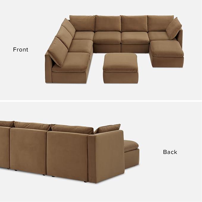 mopio Oversized Modular Sectional Sofa with Fully Removable Covers and Storage, Convertible U, L-Shaped and Sleeper Sectional, Modern Couches with Ottoman Chaise (Hazelnut Velvet, 8 Seats, U)