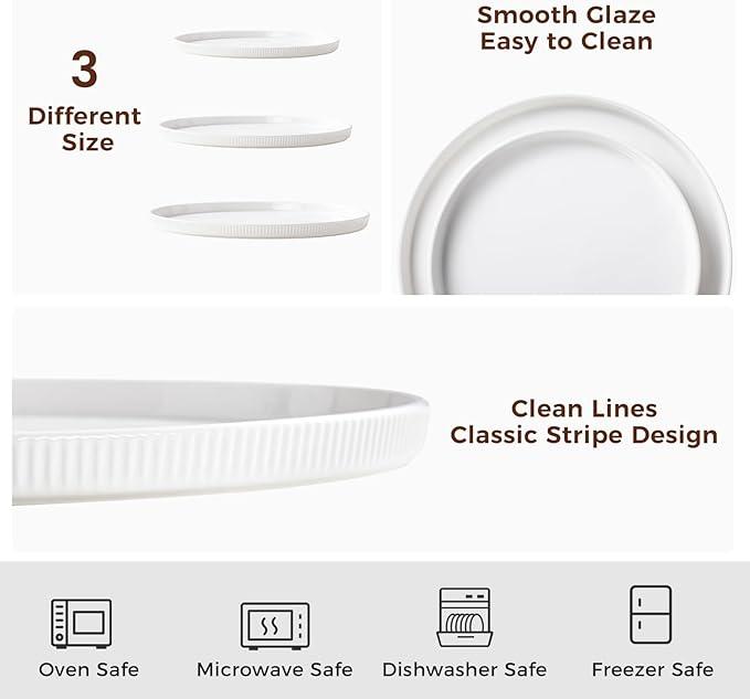 3 Packs Serving Platters, Large Serving Tray, Round Platters for Serving Food, Food Tray for Veggie Fruit Snack Dessert Cheese, White Ceramic Serving Trays for Party, Entertaining, 12.8”/10.8”/8.8”