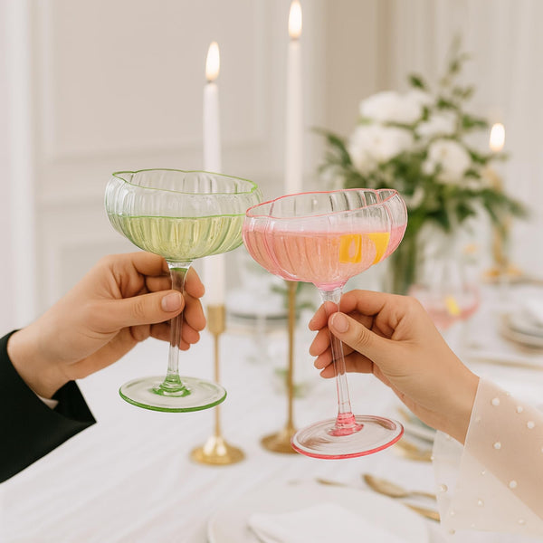Flower Coupe Cocktail Glasses | Set of 6 | Bright Colors