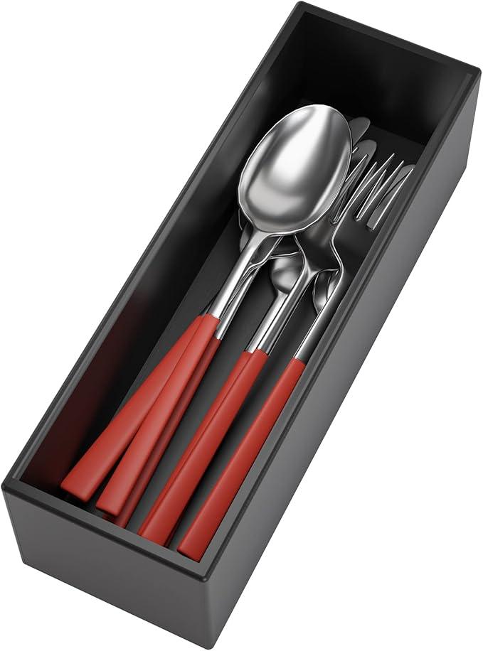 Black Bamboo Drawer Organizer - Silverware&Utensil Holder Organizer for Kitchen Drawers, Multi-Use Drawer Dividers Boxes for Bathroom Counter，Cabinet, Garage, Office Desk, Makeup, Jewelry (9