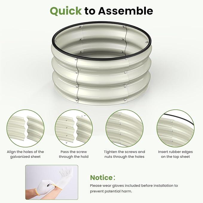 2pcs 2x2x1 FT Galvanized Raised Garden Bed Kit, Round Raised Garden Beds Outdoor Raised Beds for Gardening, Planter Boxs for Vegetables Flower Herb(Pearl White & Sage Green)