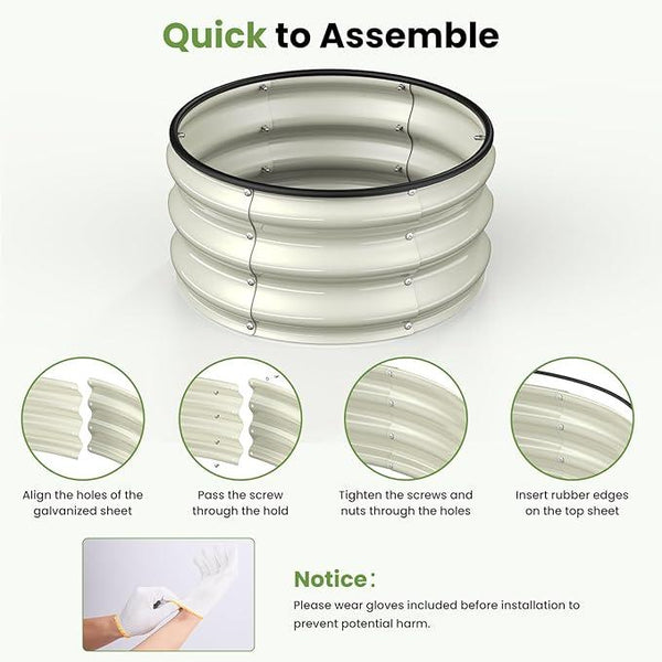 2pcs 2x2x1 FT Galvanized Raised Garden Bed Kit, Round Raised Garden Beds Outdoor Raised Beds for Gardening, Planter Boxs for Vegetables Flower Herb(Pearl White & Sage Green)