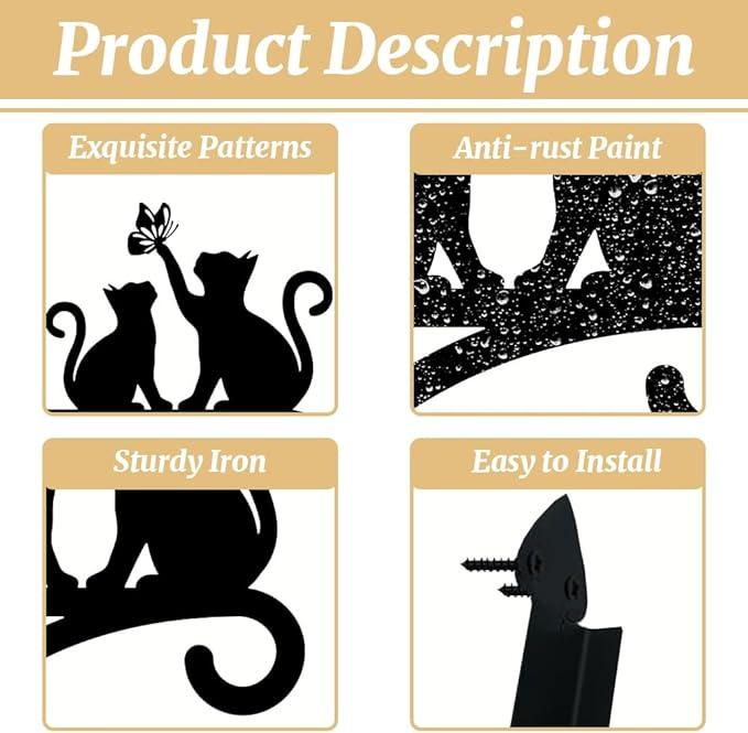 Peacoblue Iron Plant Hangers Hooks for Outdoor Indoor Hanging Plants Fern Pots, Lantern, Bird Feeder, Wind Chimes, 12”x14” Cat Weather Resistant Metal Wall Brackets Holder for Porch, Garden, Home(Cat)