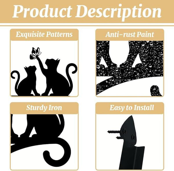 Peacoblue Iron Plant Hangers Hooks for Outdoor Indoor Hanging Plants Fern Pots, Lantern, Bird Feeder, Wind Chimes, 12”x14” Cat Weather Resistant Metal Wall Brackets Holder for Porch, Garden, Home(Cat)