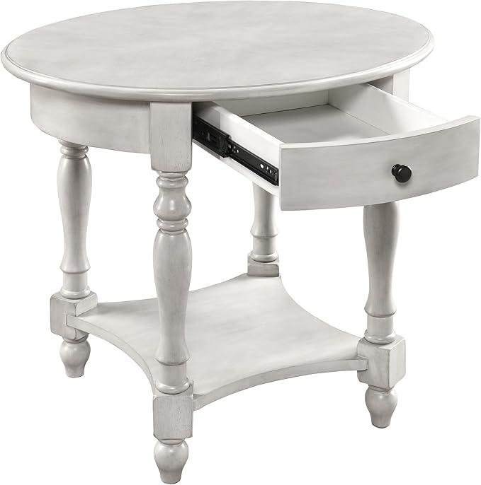 MODERION Oval End Table with Drawer, Solid Wood Sofa Side Storage Shelf, Traditional Living Room Corner Table, Nightstand, Easy Assembly 28INCH x 22INCH 24INCH Antique Walnut CJZ2233RW White