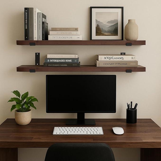 CONSDAN Floating Shelves for Wall Mounted Book Shelf Hanging Shelves Floating Bookshelf for Bedroom, Bathroom, Living Room, Kitchen USA Grown Solid Hardwood, Dark Maple 48x7.5x1.5 in (Set of 2)