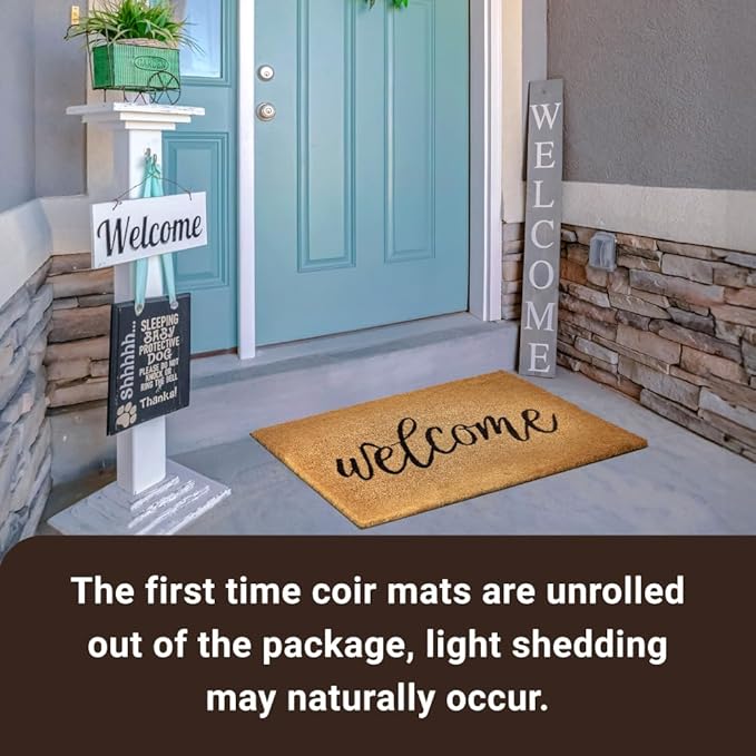 KANKUN Coco Coir Door Mat with Heavy Duty Backing, Welcome Doormat (17