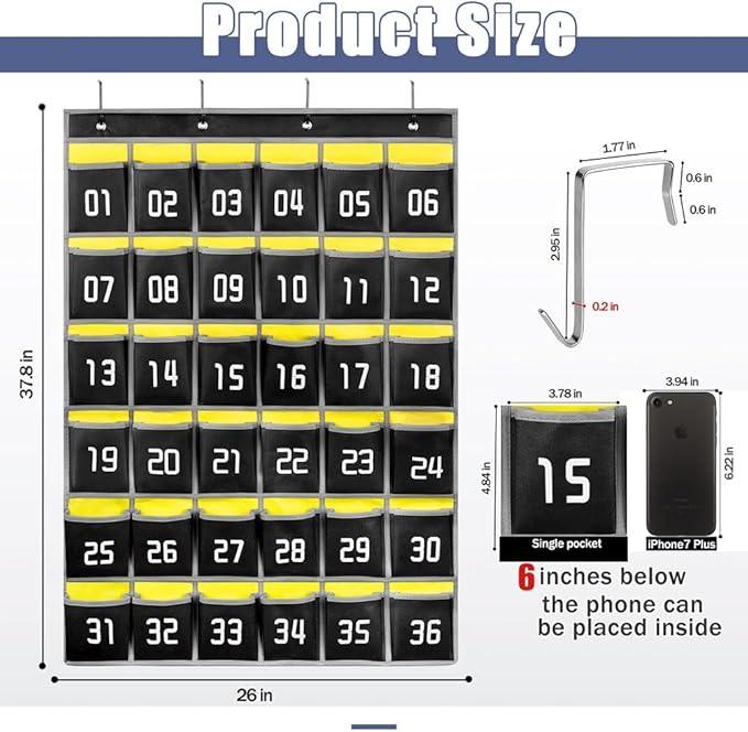Loghot Classroom Accessories Closet Pocket Chart for Cell Phones Holder Wall Door Hanging Organizer (36 Pockets Black 2Pc)
