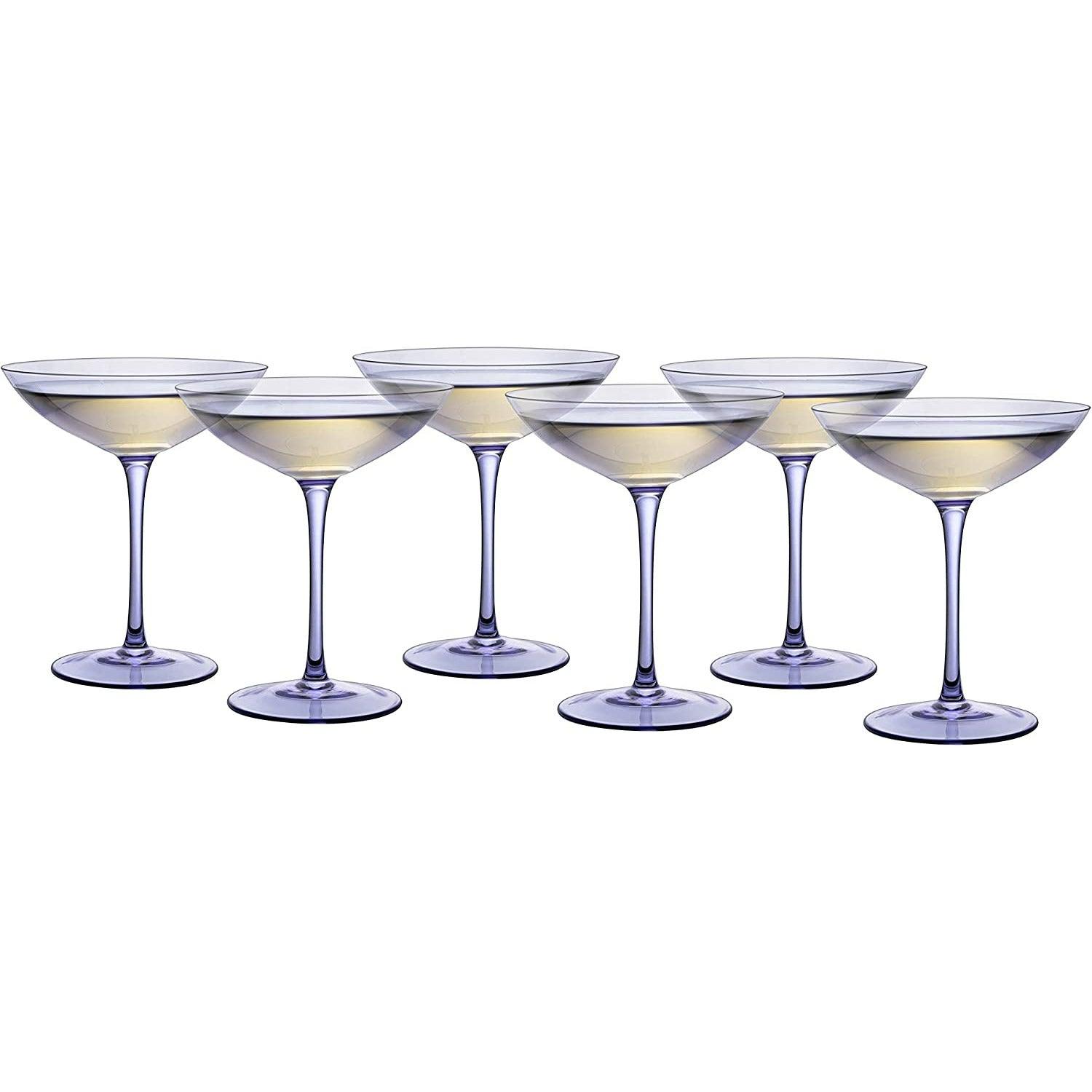 Lavender Champagne Coupes 12oz Set of 6 by The Wine Savant - Colored Champagne Glasses, Prosecco, Mimosa Glasses Set, Cocktail Glass Set, Bar Glassware Bachelorette Anniversary Gifts
