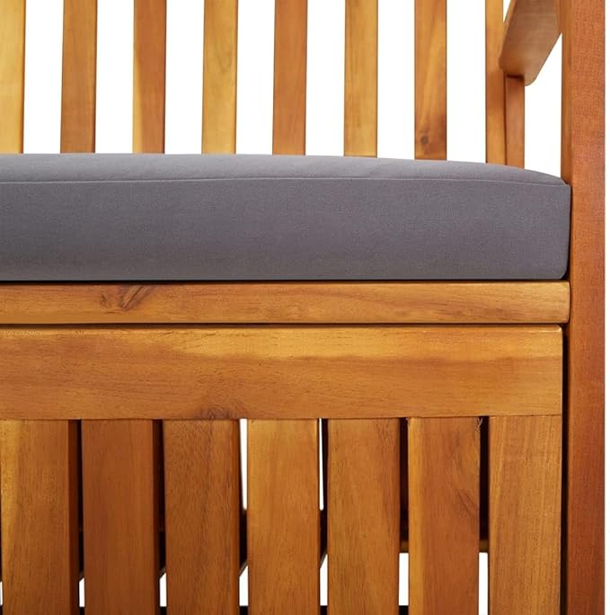 vidaXL Acacia Wood Outdoor Storage Bench Deck Box with Cushion - Solid Wood Patio Furniture, Brown/Dark Gray, 66.9