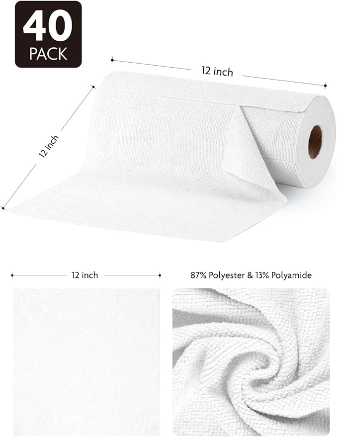Fantasticlean Microfiber Cleaning Cloth Roll -40 Pack, Tear Away Microfiber Towels, 12
