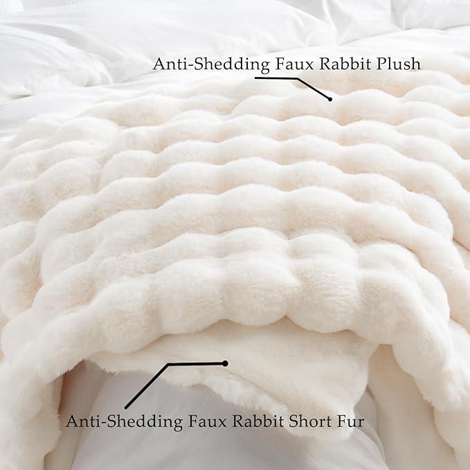 BENVWE Faux Fur Throw Blanket for Couch Bed - Fluffy Soft Thick Bubble Blanket for Living Room Home Decor - Mothers Day Birthday Gifts for Women, Cream White, 63