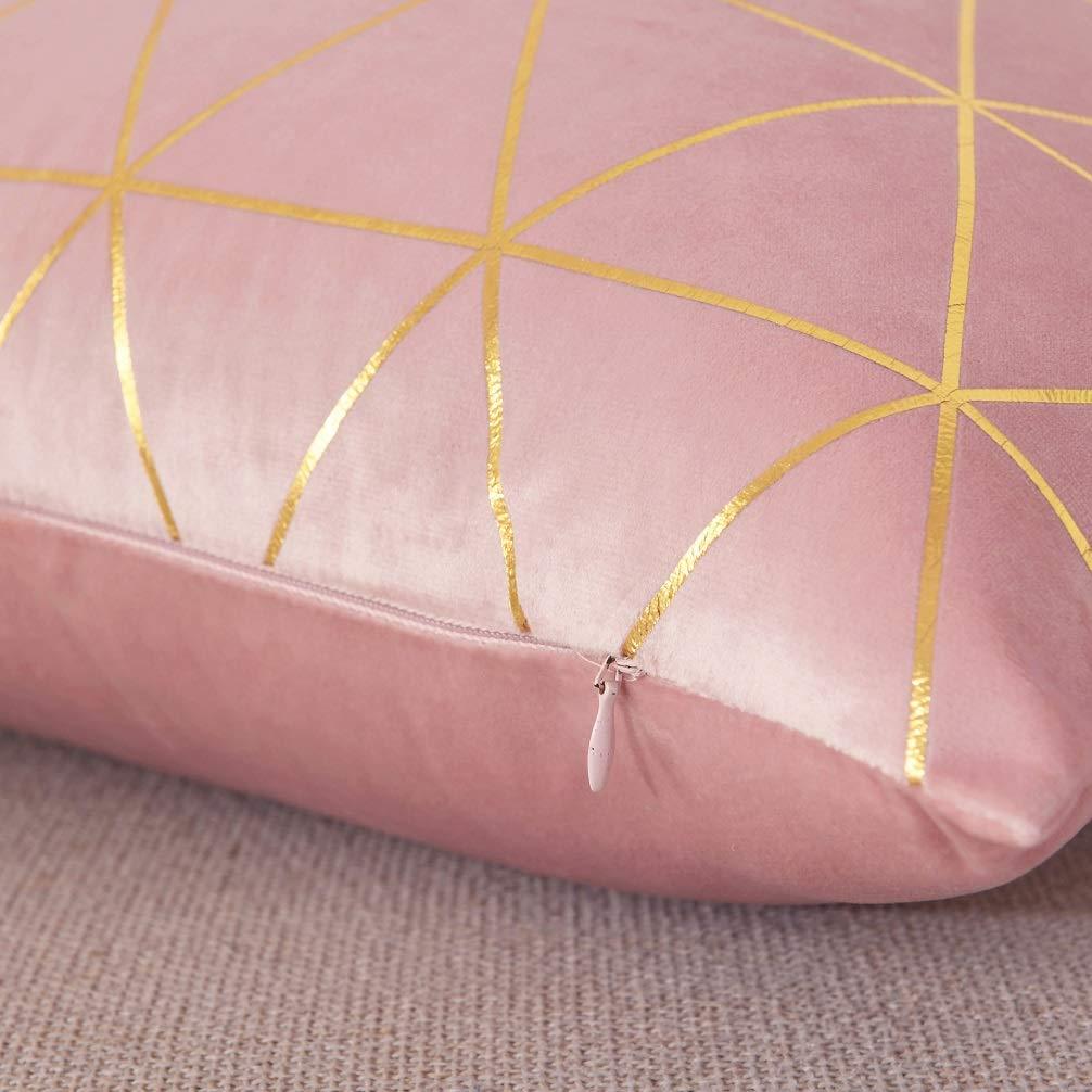 2 Throw Pillow Covers, Square Cushion Covers 18 x 18 in, Pink/Gold