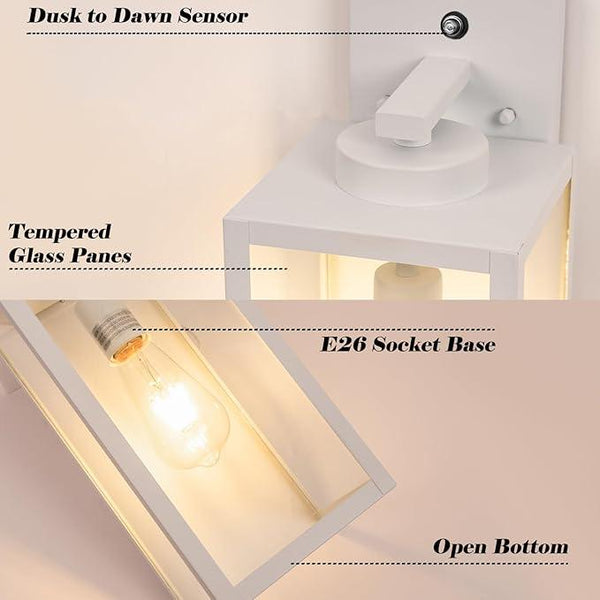 16-inch White Dusk to Dawn Outdoor Wall Light Fixtures, Exterior Waterproof Wall Lanterns, Large Porch Sconces Lighting, Modern Outside Lights for House Patio Front Door Entryway, 2-Packs