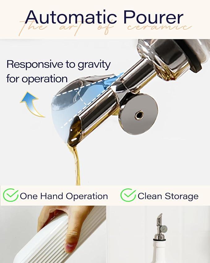 getstar 18 oz Olive Oil Dispenser Bottle for Kitchen, Ceramic Oil Bottle with Automatic Stainless Steel Pourer