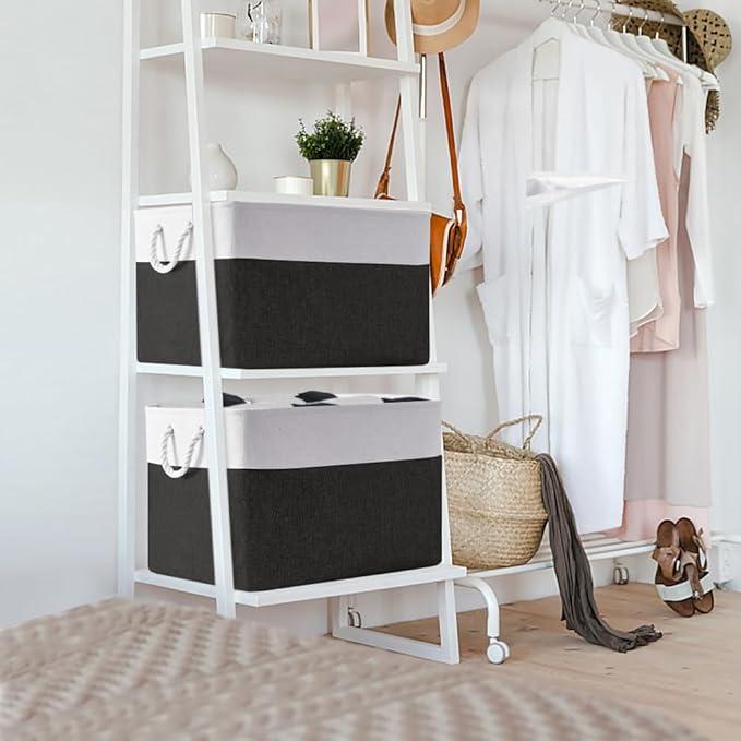TheWarmHome Organization and Storage for Shelves - Extra Jumbo 3 Pack 20.5x15.7x13.8 inch Fabric Storage Basket for Organizing, Storage Bins for Shoes Towel Blanket (White & Black)