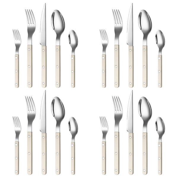 Khen Cream Cutlery Set of 20 –18/8 Stainless Steel Flatware