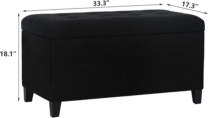 Asense Storage Ottoman Bench, Tufted Fabric Upholstered End of Bed Bench with Safety Hinge Wooden Legs, for Entryway Bedroom (Cotton and Linen Black, 33.3
