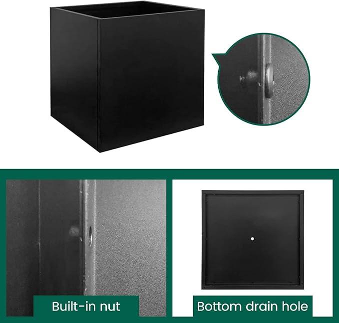 Galvanized Steel Planter Box Black Metal Planter Large Square Indoor Outdoor Planters Cube Steel Heavy Duty Flower Pot 16Inch Powder Coating Modern Commercial Residential for Patio, Deck, Yard, Garden