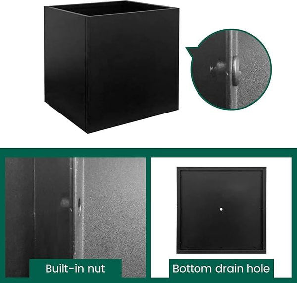 Galvanized Steel Planter Box Black Metal Planter Large Square Indoor Outdoor Planters Cube Steel Heavy Duty Flower Pot 16Inch Powder Coating Modern Commercial Residential for Patio, Deck, Yard, Garden