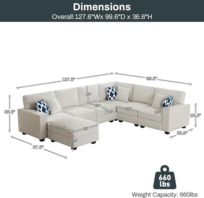 L Lengend Vansen Modular Sectional Sofa U Shaped Couch with Ottoman Modern Reversible Corner Sectional Couch for Living Room (Cream, U Shaped Sofa-2)