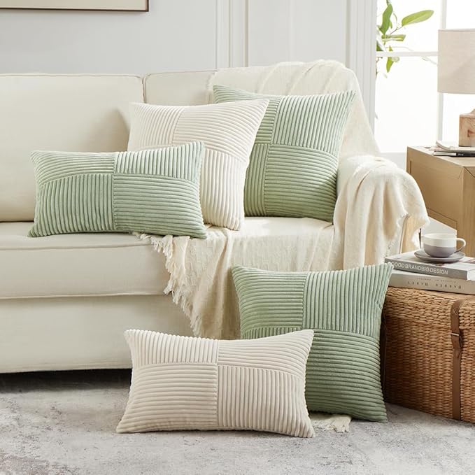 Fancy Homi 2 Packs Cream Euro Decorative Throw Pillow Covers 28x28 Inch for Couch Bed Sofa, Rustic Farmhouse Boho Home Decor, Soft Corss Corduroy Patchwork Textured Square Cushion Case 71x71 cm