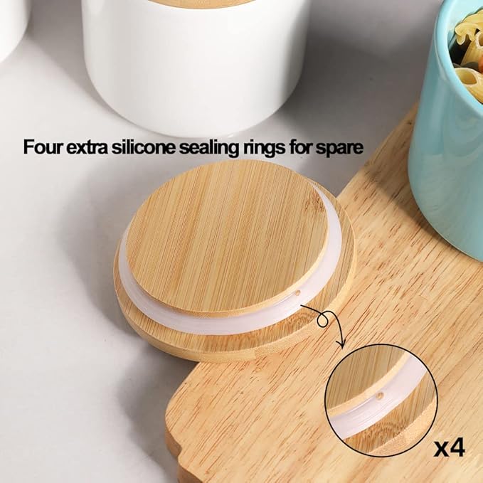 Sweejar Ceramic Kitchen Canister Sets, Porcelain Container for Countertop, Heavy Food Storage Jars with Airthight Seal Bamboo Lid, Servering for Sugar, Coffee Beans, Tea Leaves, Pack of 4（White）