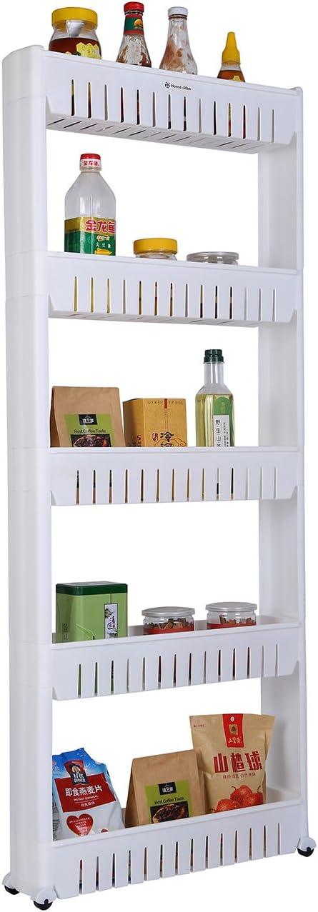 Laundry Room Organizer, Mobile Shelving Unit Organizer with 5 Large Storage Baskets, Gap Storage Slim Slide Out Pantry Storage Rack for Narrow Spaces