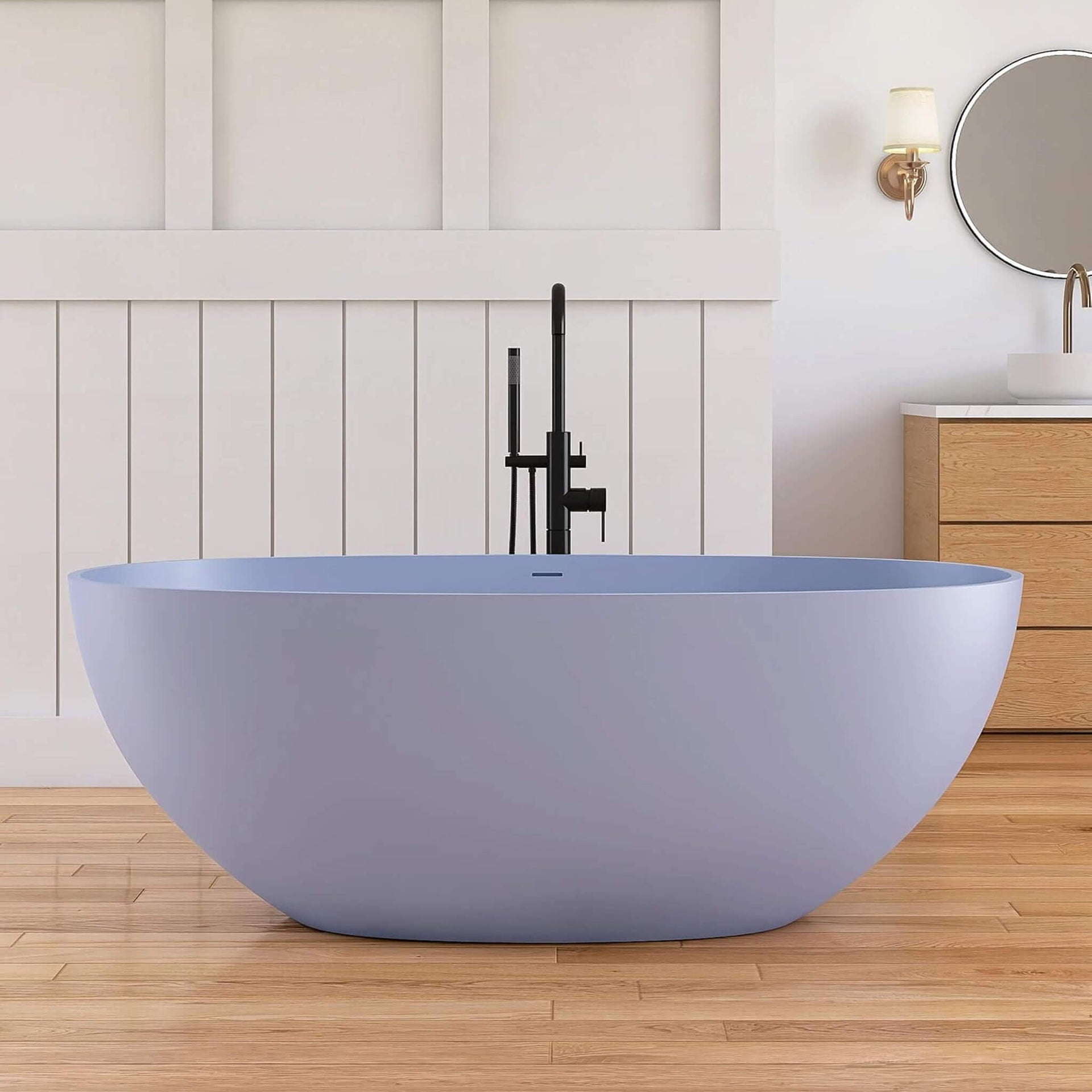 [61X29.5-Inch] Freestanding Modern Oval Stone Resin Soaking Tub With Overflow Drain (SAK40125)