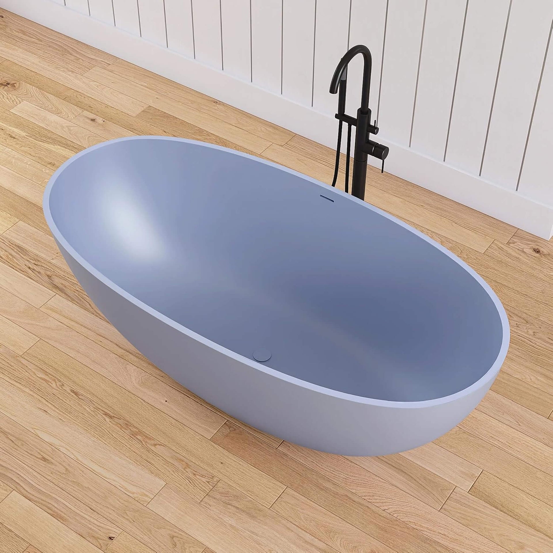 [61X29.5-Inch] Freestanding Modern Oval Stone Resin Soaking Tub With Overflow Drain (SAK40125)
