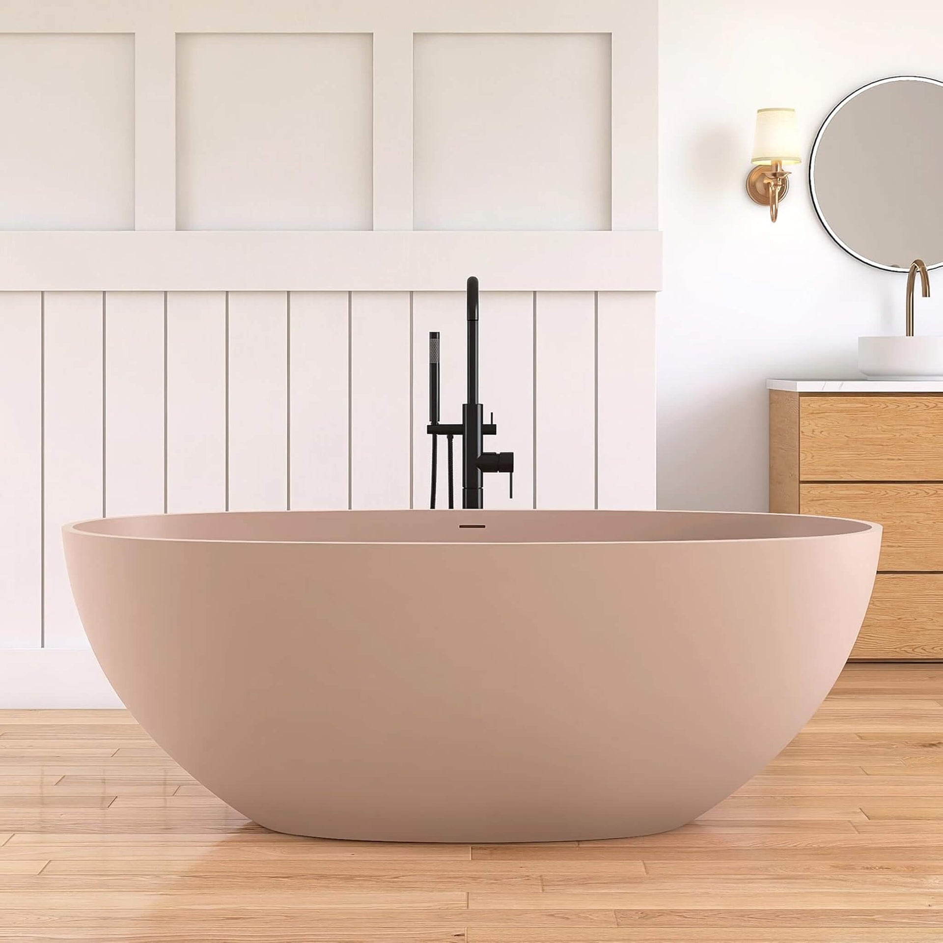[61X29.5-Inch] Freestanding Modern Oval Stone Resin Soaking Tub With Overflow Drain (SAK40125)