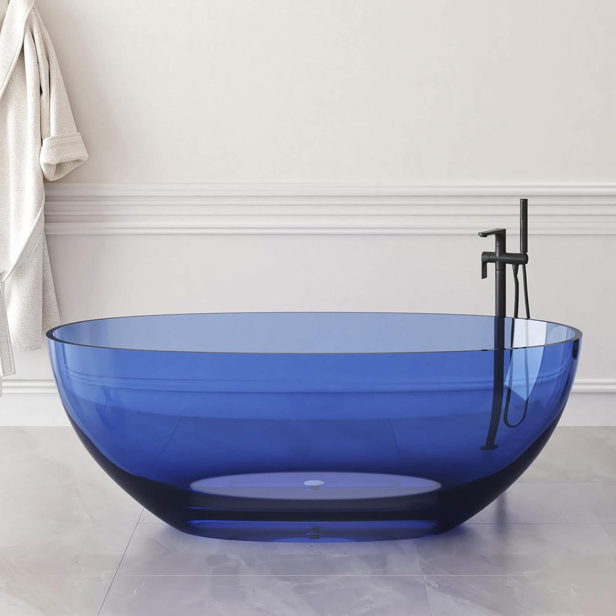 [61X29.5-Inch] Freestanding Modern Oval Stone Resin Soaking Tub With Overflow Drain (SAK40125)