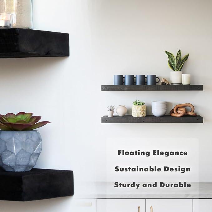 Urban Legacy Reclaimed Barnwood Planks | Floating Shelves for Wall w/Flush Mount Shelf Bracket Set Included | Set of 2 (Coffee Bean, 24