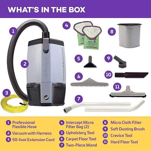 ProTeam Backpack Vacuums, ProVac FS 6 Commercial Backpack Vacuum with HEPA Media Filtration and Restaurant Tool Kit, 6 Quart, Corded