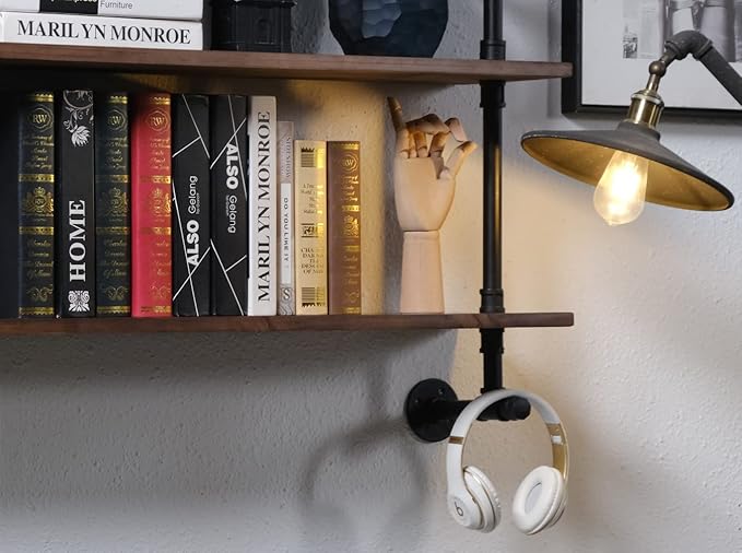 Industrial Pipe Wall Shelves With Real Wood Plank, 48 Inches Floating Shelves for Wall, 4 Tier Farmhouse Book Shelves, Dark Brown for Kitchen, Living Room Decor and Bar