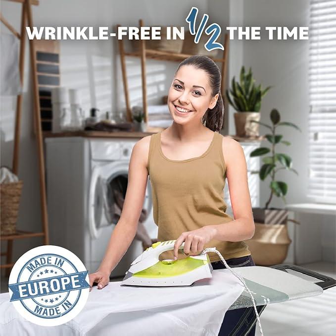 Bartnelli Classic Ironing Board with New Patent Technology | Made in Europe Iron Board with Patent Fast-Glide Zone, 4 Layer Cover & Pad, Height Adjustable, Safety Iron Rest, 4 Premium Steel Legs