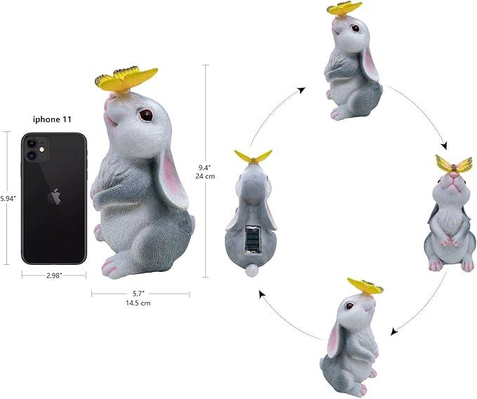 Solar Rabbit Statue Easter Bunny Decor Garden Statue for Outside, Rabbit with Butterfly Patio Sculptures Lawn Ornament, Funny Gifts for Women Mom Grandma Spring Outdoor Decor