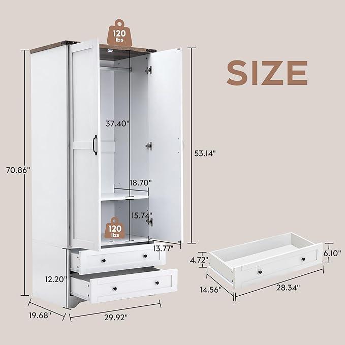 Brafab Armoire Wardrobe Closet with 2 Modern Doors, 71