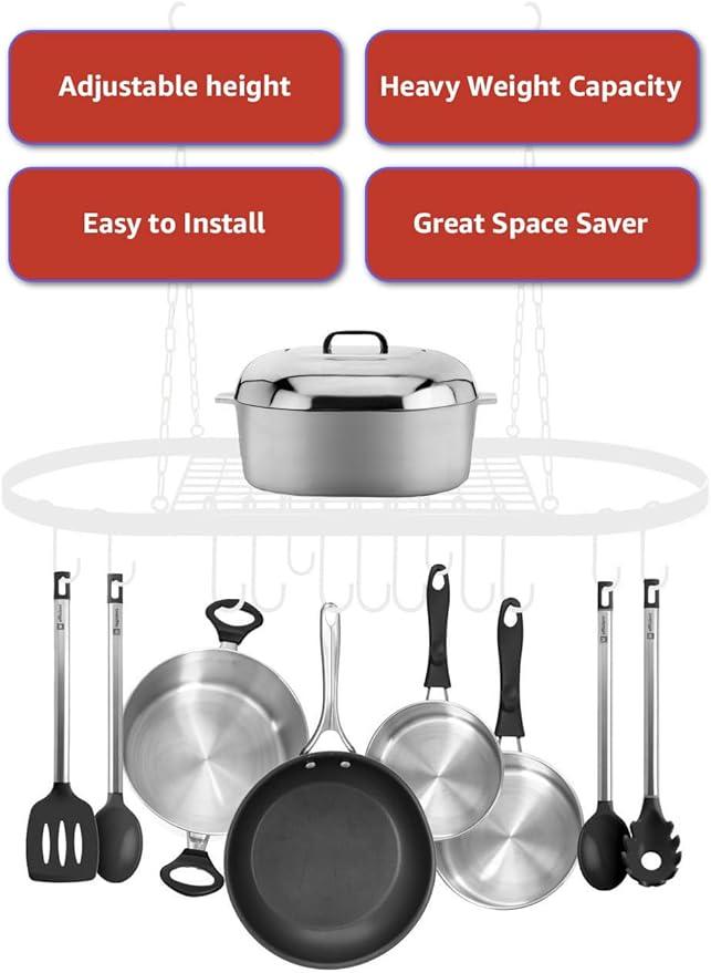 Sorbus® Pot and Pan Rack for Ceiling with Hooks — Decorative Oval Mounted Storage Rack — Multi-Purpose Organizer for Home, Restaurant, Kitchen Cookware, Utensils, Books, Household (Hanging Black)