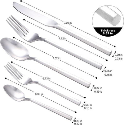 Matte Silverware Set Silver Flatware Set with Hexagon Handle 20 Pieces 18/0 Stainless Steel Cutlery Set Wedding Housewarming Gift Service for 4 (Matt silver)