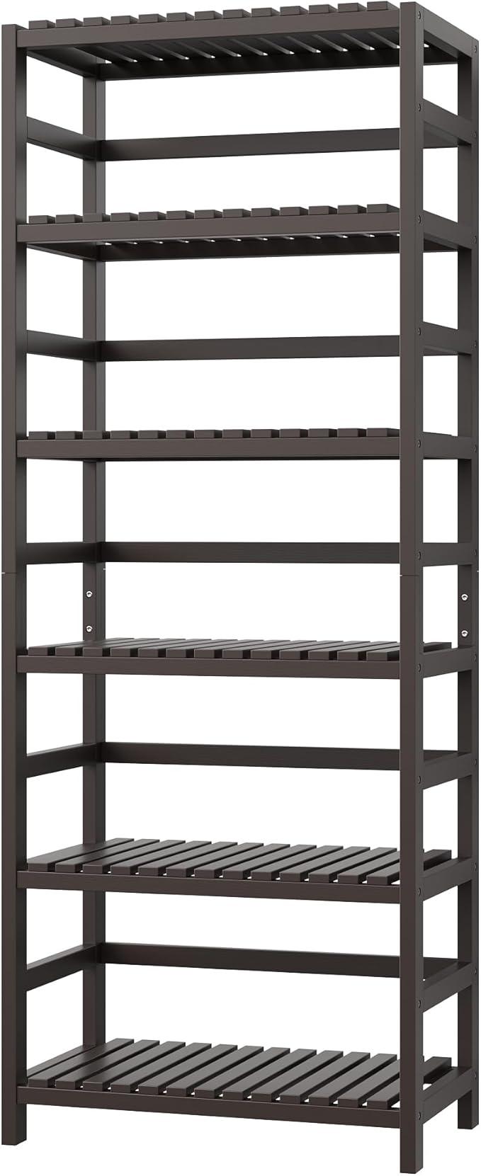 FOTOSOK 6-Tier Bamboo Shelf, Bamboo Bookcase with Adjustable Shelves, Free Standing Storage Shelf Unit, Plant Flower Stand for Kitchen, Bathroom, Home Office, Vintage