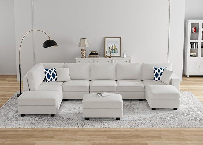 L Lengend Vansen Modular Sectional Sofa U Shaped Couch with Ottoman Modern Reversible Corner Sectional Couch for Living Room (Cream, U Shaped Sofa-4)