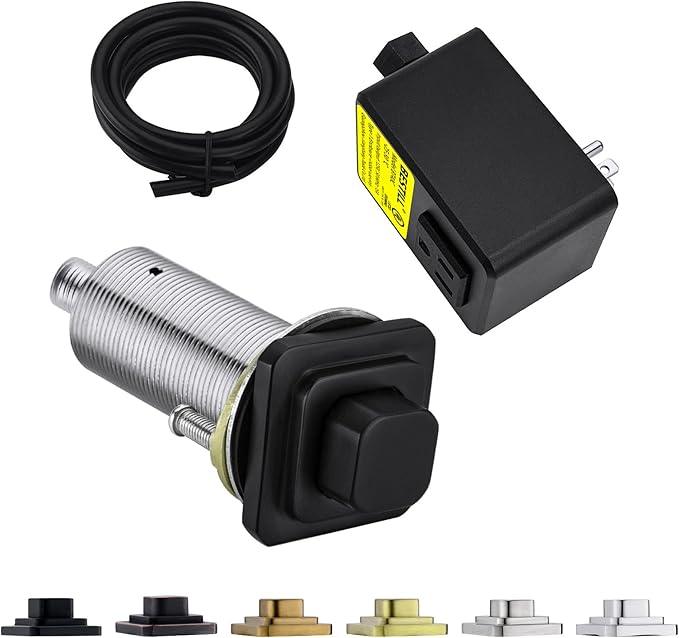 BESTILL Garbage Disposal Air Switch Kit, Square Raised Push Button Ideal for Long Nails, Cordless Sink Top Brass Switch for Food Waste Disposer, Matte Black, Compatible with all Garbage Disposals