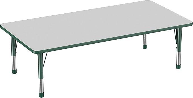 Factory Direct Partners FDP Rectangle Activity School and Classroom Kids Table (36 x 72 inch), Toddler Legs, Adjustable Height 15-24 inches - Gray Top and Green Edge