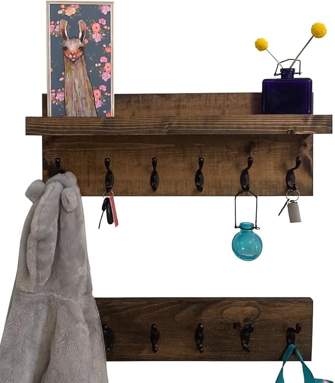 Coat Rack with Shelf Wall Mounted with Storage (Choose Your Length) Towel Rack Entryway Organizer Key Hooks (16